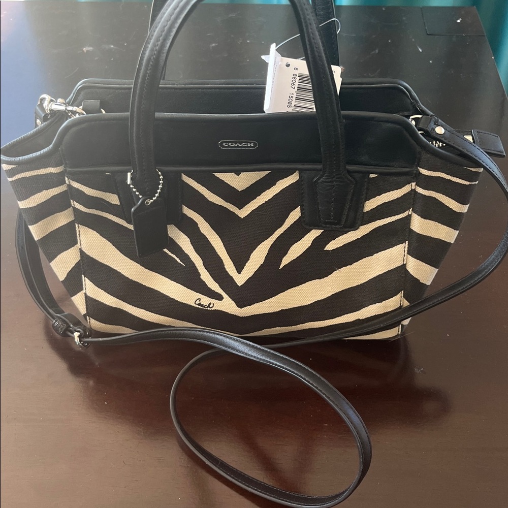 Coach Black and Cream Animal Print Tote NWT
